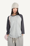 Slub color matching raglan three quarter T-shirt