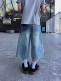 Rope Light Washing Bermuda Denim Pants