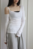 One shoulder open shirring tee