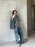 Connie Wrinkle Check Half Shirt
