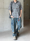 Connie Wrinkle Check Half Shirt