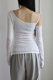 One shoulder open shirring tee