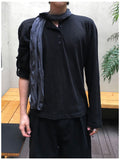 Niel Slub Roll-up Henley Neck Long Sleeve