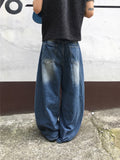 Wave Cat Washing Damage Denim Pants