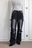 Black wide strap denim