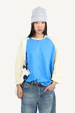 Slub color matching raglan three quarter T-shirt