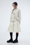 PRTN) Pintuck Flare Mid Length Skirt