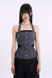 Denim snap cut out sleeveless top