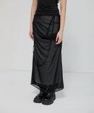 Draped Mesh Layered Long Skirt
