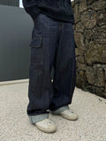 High waist pocket straight fit raw denim pt