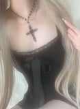 [only suzen] Benian Two-Chain Vintage Black Cross Necklace