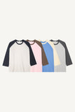 Slub color matching raglan three quarter T-shirt