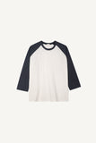 Slub color matching raglan three quarter T-shirt