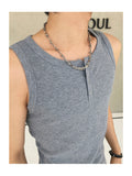 Fog Ribbed Henley Neck Sleeveless