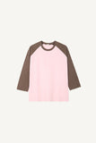 Slub color matching raglan three quarter T-shirt
