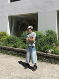 Rope Light Washing Bermuda Denim Pants