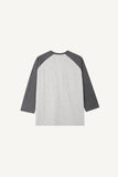 Slub color matching raglan three quarter T-shirt