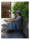 Rope Light Washing Bermuda Denim Pants