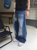 Wave Cat Washing Damage Denim Pants