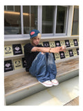 Wave Cat Washing Damage Denim Pants