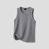 Fog Ribbed Henley Neck Sleeveless