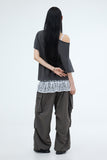 PRTN) Hotfix One-Shoulder Unbalanced T-shirt
