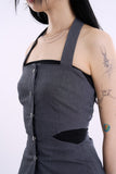 Denim snap cut out sleeveless top
