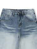 Rope Light Washing Bermuda Denim Pants