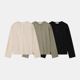 Niel Slub Roll-up Henley Neck Long Sleeve