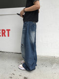 Wave Cat Washing Damage Denim Pants