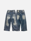 Wave Cat Washing Damage Denim Pants
