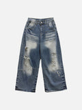 Wave Cat Washing Damage Denim Pants