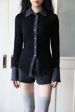 Cali color matching shirt knit top