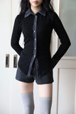 Cali color matching shirt knit top