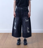 Damage Crop Bermuda Denim