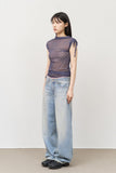 (W) Lisky Checked Shirring Top