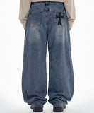 DOT CROSS Embroidered Wide Curved Jeans