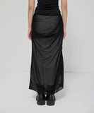 Draped Mesh Layered Long Skirt