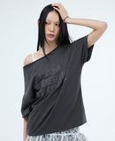 PRTN) Hotfix One-Shoulder Unbalanced T-shirt