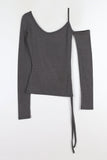 One shoulder open shirring tee