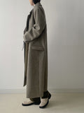 [wool80%/unisex] Sherbet Unbalance Hidden Overfit Long Coat