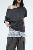 PRTN) Hotfix One-Shoulder Unbalanced T-shirt