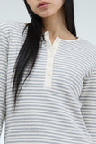 Orian stripe button T-shirt