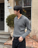 Rib semi-zip-up muscle fit knit