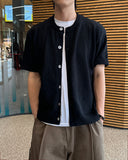 Marron henley neck short sleeve cardigan