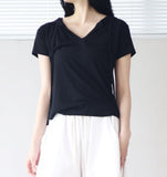 Jooah V-neck Hooded Short Sleeve T-shirt