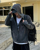 Here washing hood knit zip-up