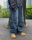Grayish pin tuck denim pants