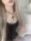 [only suzen] Benian Two-Chain Vintage Black Cross Necklace