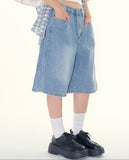 Side fold bermuda denim pants